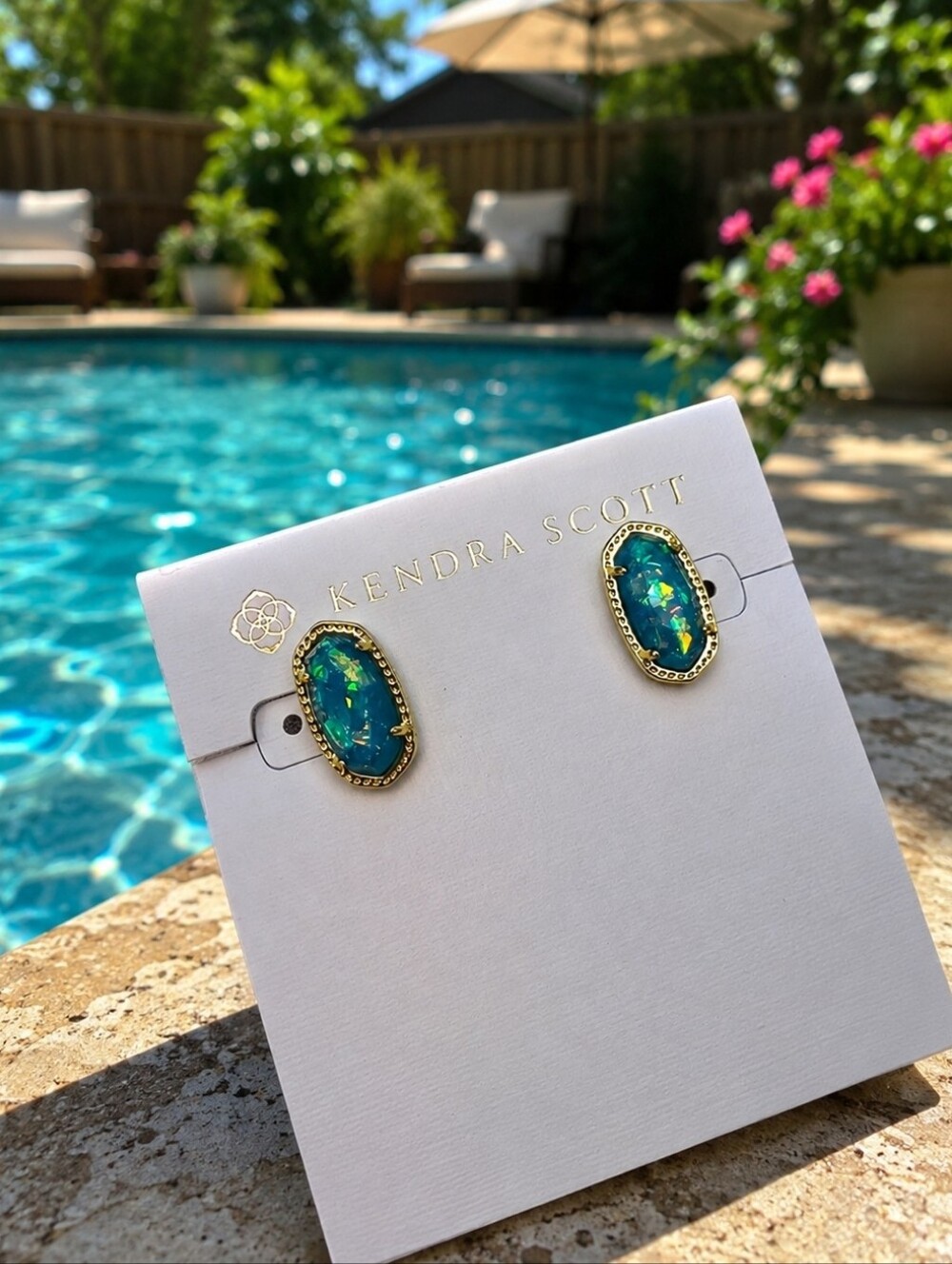 Kendra Scott Gold and Teal Opal Elle Stud Earrings